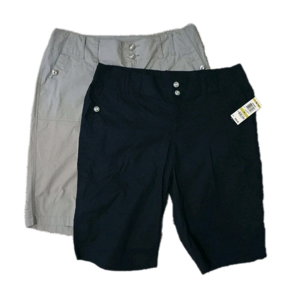 NWT 2 PAIRS Inc International Concepts Bermuda Shorts 1 Black 1 Beige Size 14
